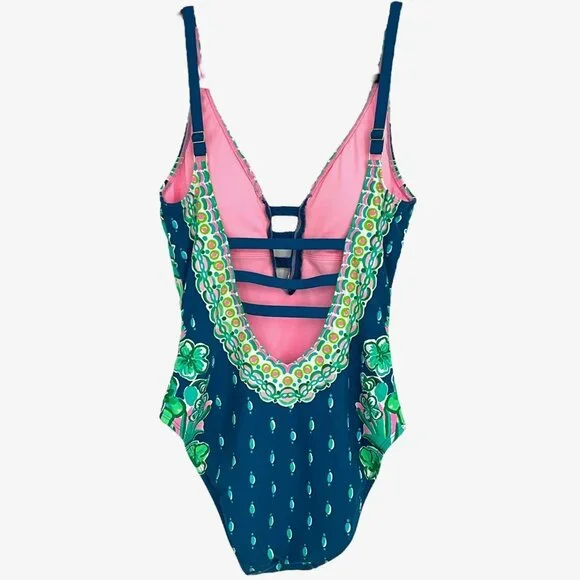 Lilly Pulitzer Jaspen One Piece Swimsuit Havana Pink Orchid Sioree Size 6 - Picture 4 of 8